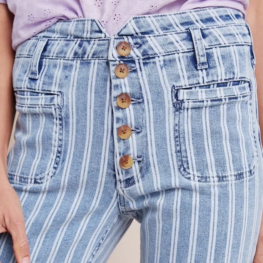 Anthropologie Pilcro High Rise Slim Stripe Acid Wash Crop Jeans 29 Nautical Euro - Picture 3 of 16